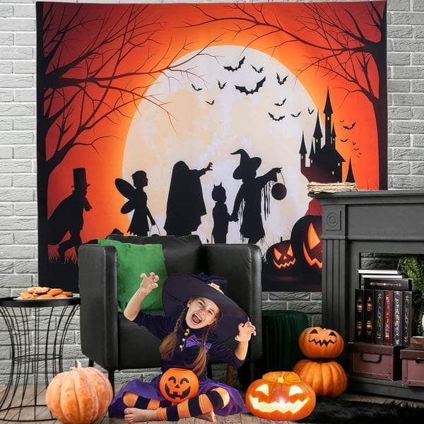 Halloween Väggbonad, Månnatt Fladdermus Väggbonader, Semester