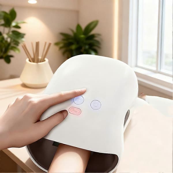 Värmande handmassageapparat luftkompressionshandskar för artritsmärta, fingerledsterapi termisk White