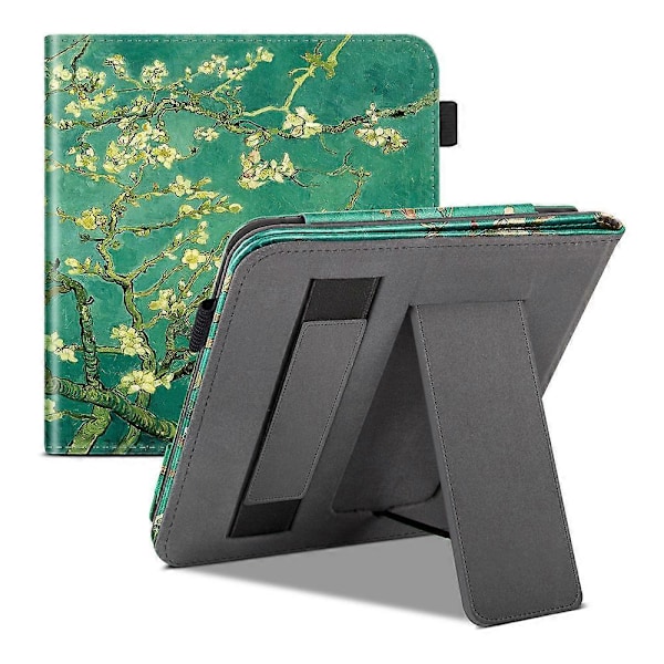 Stativfodral för 7\" Kobo Libra Colour (2024), Premium PU-läder Stativfodral med Handrem och Automatisk Sömn/Vakna Plum Flower