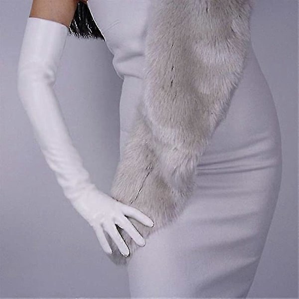 Women's Leather Long Gloves Cosplay Costume Gloves Pole Dance Gloves 21" white