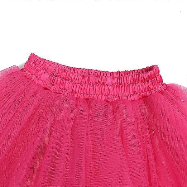 Piges Tutu Skørt med Pomponer - Lagdelt Tulle Prinsesse Skørt Deep Pink 3-4 Y