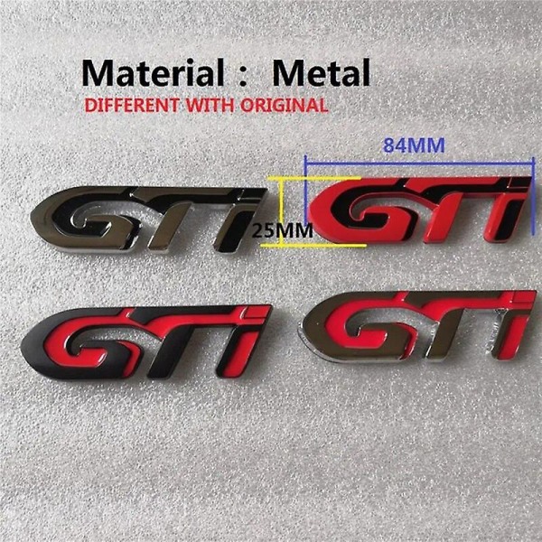 3d metall krom rød svart logo Gti emblem bilmerke bagasjeromsdekal for Peugeot 106 205 206 207 208 308 Gti Stikcer tilbehør Red Black