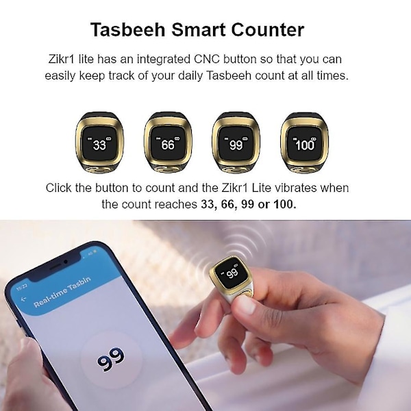 Älykäs Tasbih Tally -laskurisormus muslimeille Zikr Digital Tasbeeh 5 -rukousaika