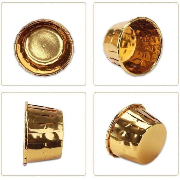 150 stk. aluminiumsfolie cupcakeforme engangs muffinforme bageforme aluminium cupcake tip pande guld Gold