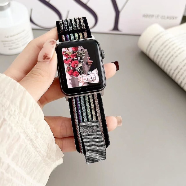 Lämplig för Apple Watch S7applewatchs8 Nylon Ultra Canvas 49mm45mm Wild Diameter Band 41m Black Rainbow 42 44 45 49mm