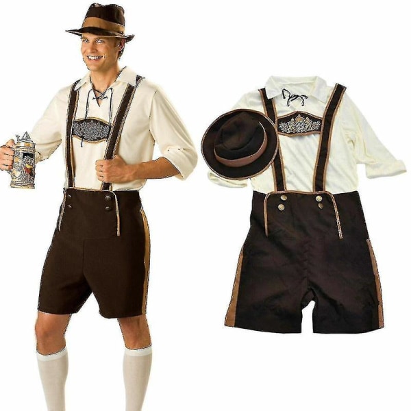Män bayerska Lederhosen tyska Oktoberfest traditionella shorts öl kille kostym L
