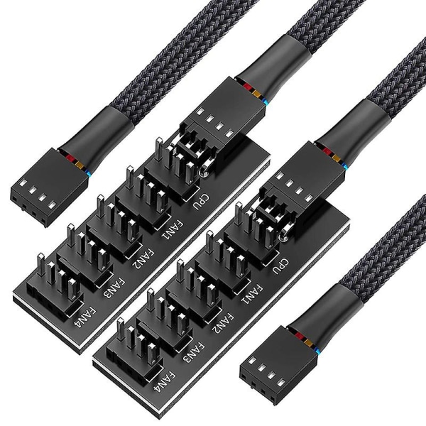 Pwm Fan Hub Splitter, 4 Pin Black Sleeved 5 Way Pc Cpu Cooling Case Fan Extension Splitter Adapter black