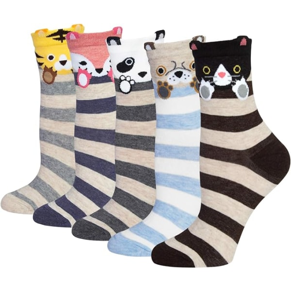 Viihtyisät 5 paria naisten sukat Hauskat söpöt eläimet Naisten sukat Kissan koiran sukat Lahjat naisille