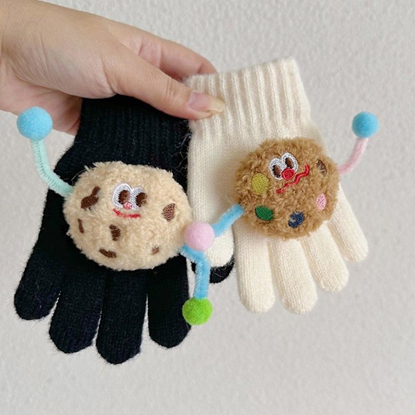 1 Par Barnens Höst Vinter Stickade Vantar Cartoon Cookie Dekoration Pojkar Flickor Vantar Ribbade Manschetter Orange
