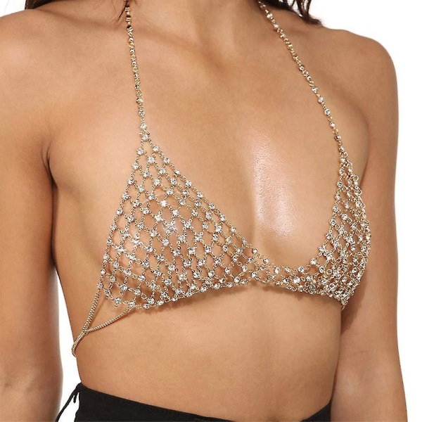 Sexet BH-kæder Krystaltaljekæde Rhinestone Body Chain Bikini Top BH-kæde Guld Kropssmykker Til Kvinder Piger Silver