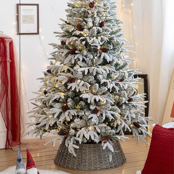 Xmas Christmas Tree Rattan Wicker Skirt Stand Base Basket Cover Ryddig dekor 2023 Christmas Rattan Cover Gray Small