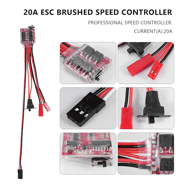 20A Bustophedon ESC Harjattu Nopeussäädin RC-autoille, -kuorma-autoille ja -veneille Red  black