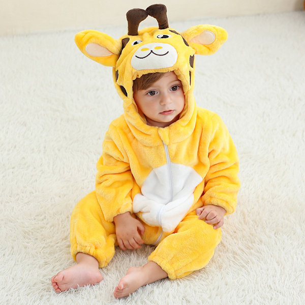 Michley tecknad jumpsuit för barn, höst- och vinterdjur, hemkläder, gränsöverskridande barnflanellkläder - giraff (100) giraffe 100cm
