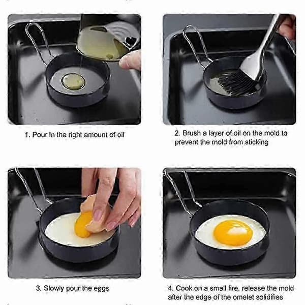 4 stk. eggeringer i rustfritt stål for stekte egg, pannekaker, kokeverktøy 0.5 5