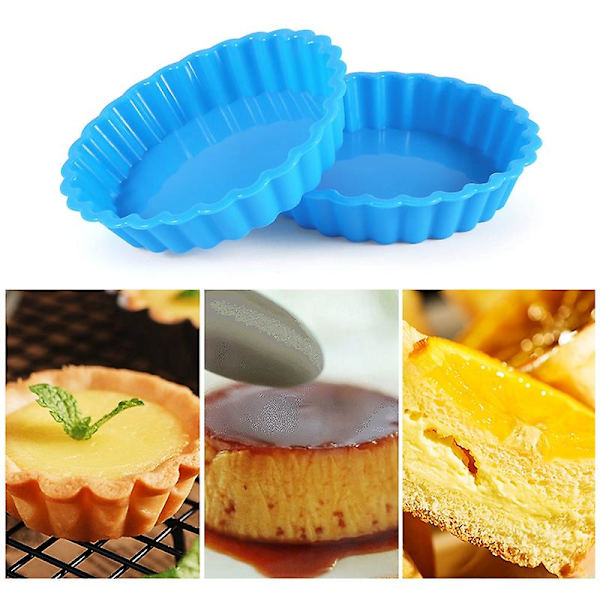 8 stk Silikone kageforme, non-stick runde tærteforme, runde riflede flan bageforme til muffin, Qu