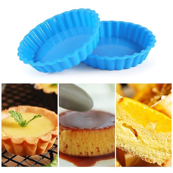 8 stk. silikone kageforme, non-stick runde tærteforme, runde riflede flanbageforme til muffins, quiche