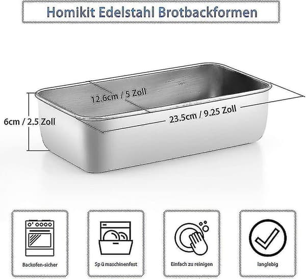 Nytt 2023-brödform, set med 2, rostfritt stål brödbakningsform, rektangulär kakform A
