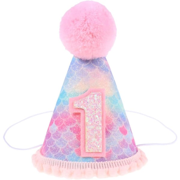 Ensimmäisen syntymäpäivän hatut Glitter Cone Hatut Pomin kanssa Syntymäpäiväkruunu 1. Syntymäpäiväjuhlatarvikkeet Baby Pojille Lemmikit 1 kpl)