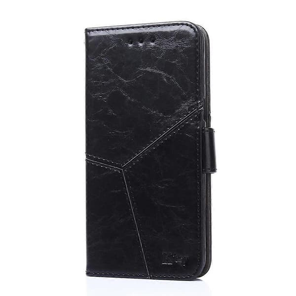 Geometrisk Syning Læder Telefon Cover Til iPhone 14 Black