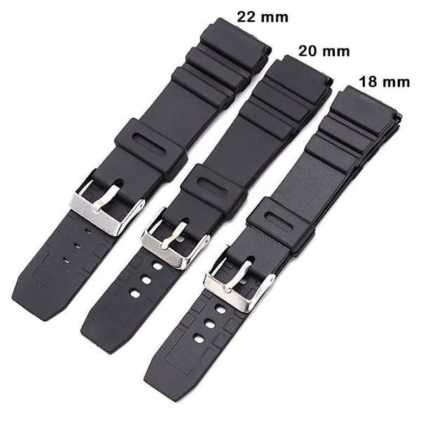 Klokkereim Silikon (Digital klokke etc) Sort - Flere størrelser Sort Black 22 mm