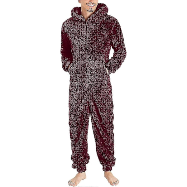 Mænds En-delt Flanel Pyjamas Fuzzy Fleece Flanel Onesies Nattøj Letvægts Plus Størrelse Varmt Vinter Jumpsuit Pjs11 Grey XL