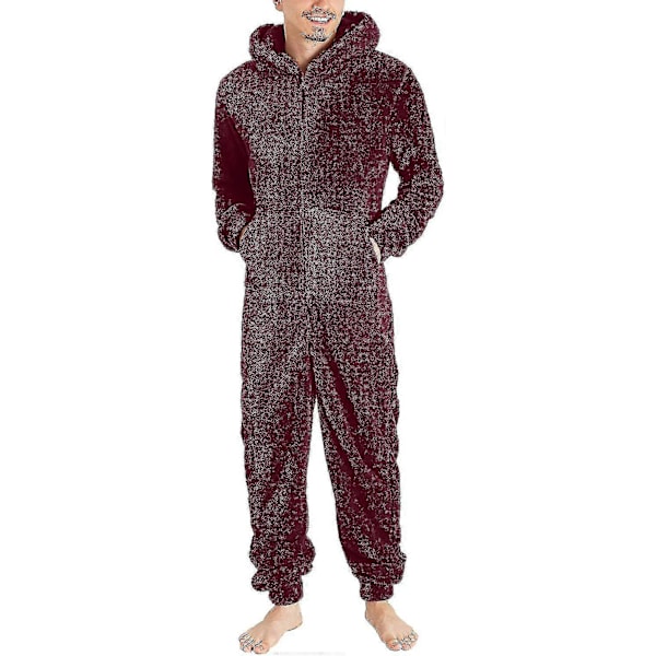 Mænds En-delt Flanel Pyjamas Fuzzy Fleece Flanel Onesies Nattøj Letvægts Plus Størrelse Varmt Vinter Jumpsuit Pjs11 Grey XL