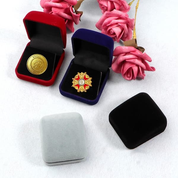 Sammetsmyntdisplayfodral Medaljfodral Smyckeskrin Presentask Displayfodral för Medaljer Blue