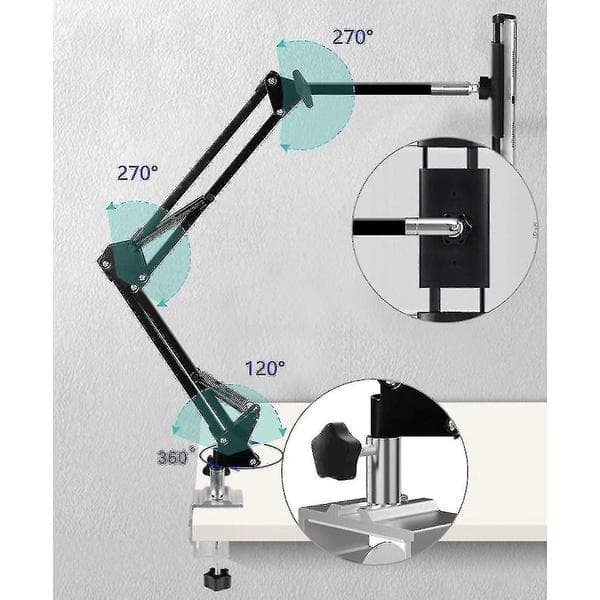 Tabletholder til seng, justerbar og foldbar med 360 graders rotation til iPhone, iPad, mobiltelefon, tablet