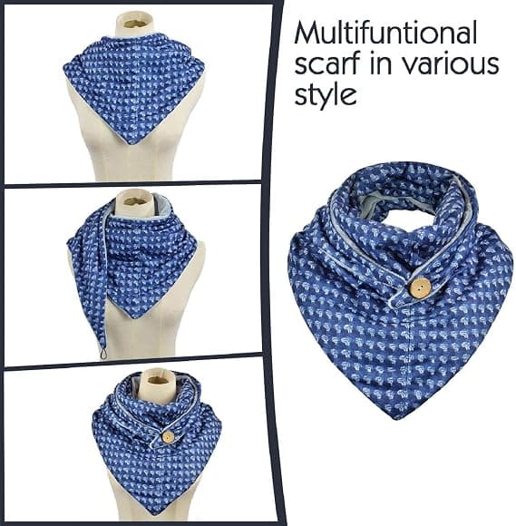 (Blå) Mode Herr Dam Bomull Triangel Scarf med Retro Knapp P