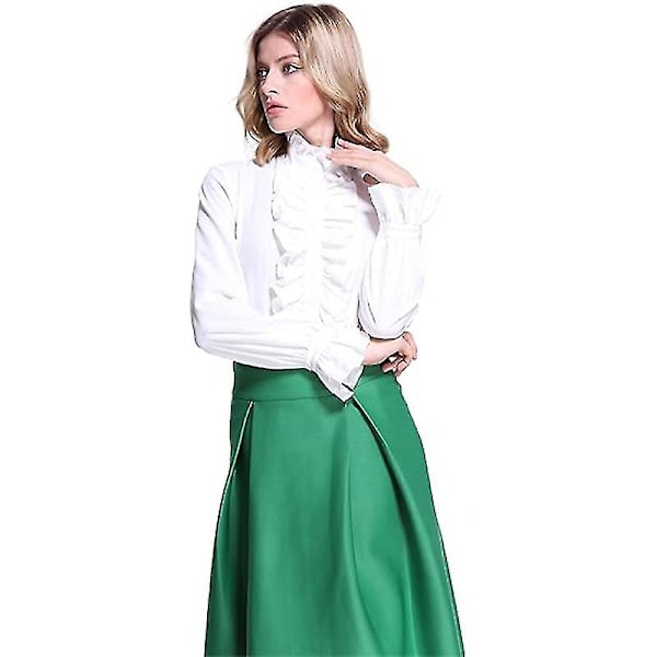 Dam Viktoriansk Blus Retro Ståkrage Långärmad Gotisk Skjorta WHITE S