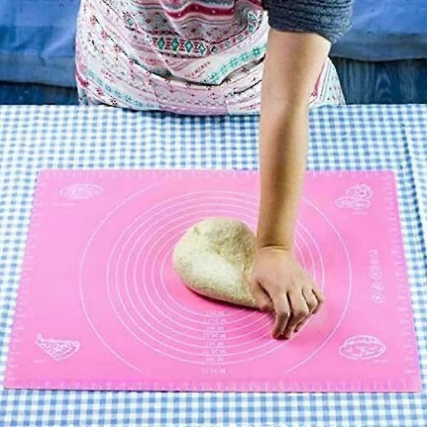 Ekstra stor silikone bageplade til dejrulning med mål, genanvendelig non-stick silikone bageplade (pink), 3145