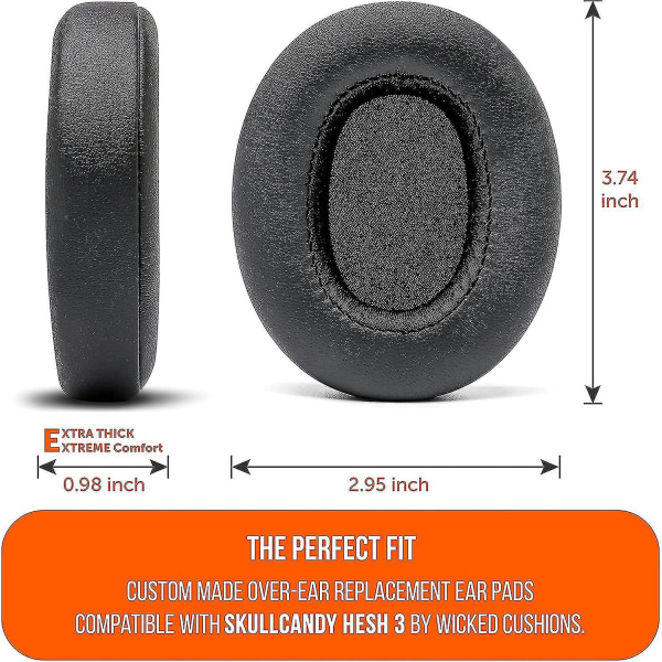 Øreputer for Skullcandy Crusher/evo/hesh 3 hodetelefoner og mer | Forbedret holdbarhet og tykkelse for forbedret komfort og støyisolering | Svart