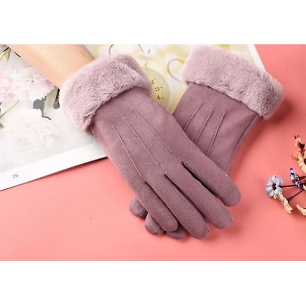 Höst- och vintervarma handskar i mocka med fleecefoder för kvinnor, tjocka utomhuscykel- och körhandskar med pekskärm Suede three-line-purple Average size