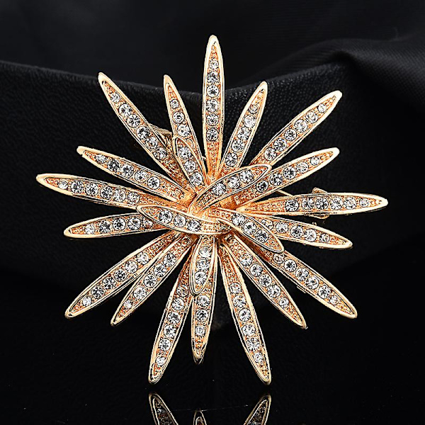 Brosch för kvinnor, guldton, strass, kristall