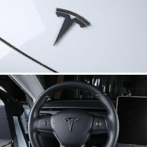 Tesla Model Y 3x Mat Sort T-logo Hætte, Bagagerum, Rat Emblem - YuJia