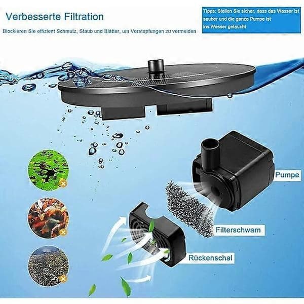 Solcellsdriven fontänpump med 9 effekter, trädgårdssolfontän