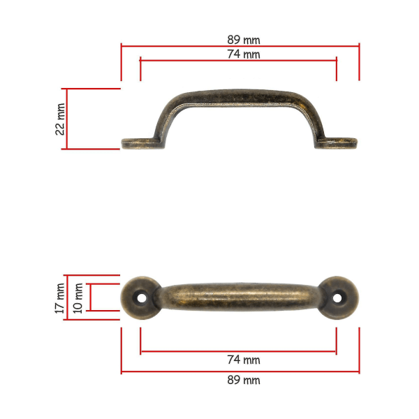 Sett med 10 antikke bronse antikke skuffer for uttrekk, skap, kommoder, kjøkken, skjenker, kister, 90 X 22 Mm