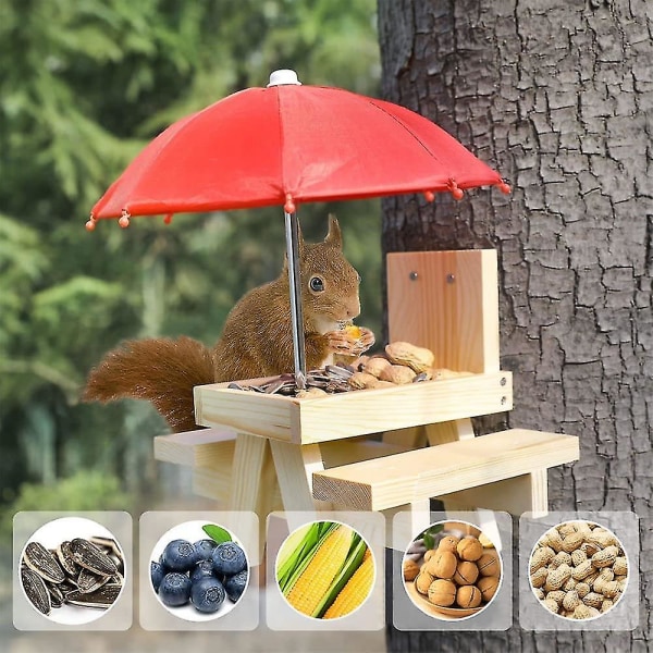 Egernføder Vejrbestandig Egern-picnicbord Træegernfoderbord med paraply