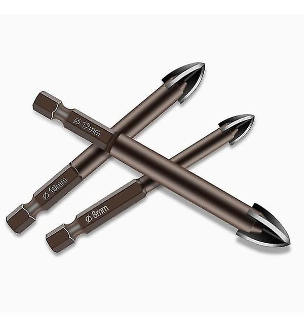 Universal Drill Bits, legering Triangular Drill Bits Hexagonal Cross Tile Bits Glass Keramisk Betong Vegg Cutter(farge:brun)( 7 Pcs)