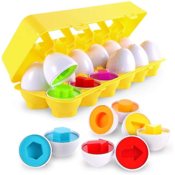 Æggesæt - Legetøjsspil til småbørn Pædagogiske farver og former (12 æg)