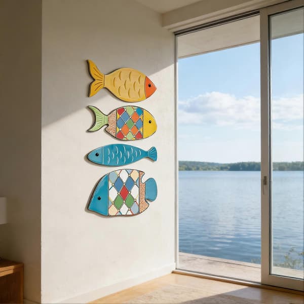 Kustfisk väggdekor – med 4 delar – för badrum och sovrum Sets