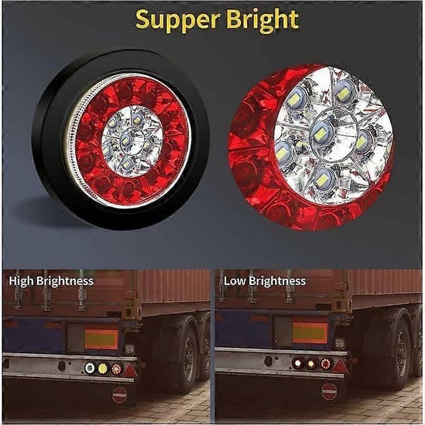 [3 moduser] 2 stk. 4\" LED bremselys rød/hvit, 16 LED baklysindikator kromring vanntett IP67