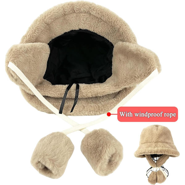Fuzzy Bucket Hat för Kvinnor och Män - Luddig, Söt Bucket Hat för Vinter, Varm Plysch, Fiskehatt, Fluffig Sherpa, Rolig Hatt A-khaki