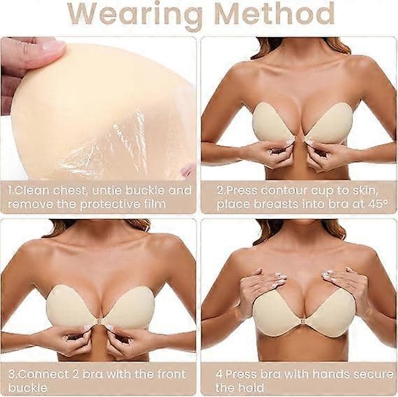 Selvklæbende stropløs genanvendelig silikone push-up bh til kvinder, beige Beige 30-40D