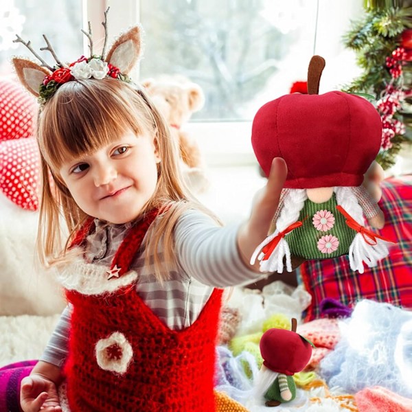 2 st par äppeltomtar plyschprydnader handgjorda svenska tomte docka frukt Nisse älva tiered tray tomte röd för sommar höst vinter jul Apple Gnomes