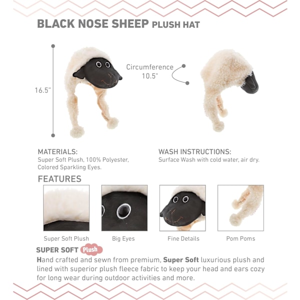 Plush-hatut - Superpehmeä lämmin hattu korvanläpillä, hauska leluhattu, mukava fleece-talvihattu lapsille ja teineille - Yksi koko Black Nose Sheep