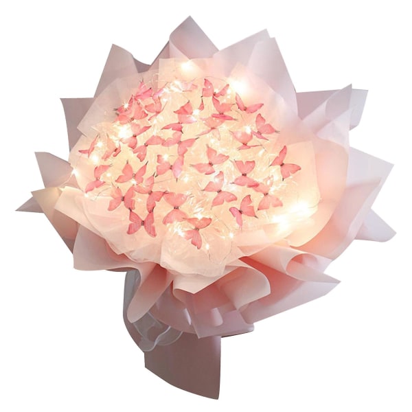 Nytt gavesett med 52 stk sommerfugler blomsterbukett med LED-lys Flotte gaveideer til Valentinsdag, bursdag, jubileum, forlovelse Multicolor B