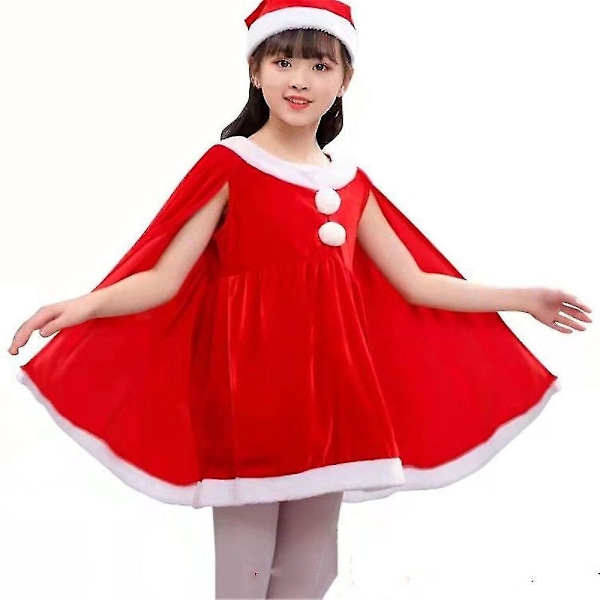 Julebarn Jenter Fløyel Kappe Kjole Nisse Lue Shorts Julekostyme Sett Halloween Fest Karneval Fancy Dress Up Outfit 140cm