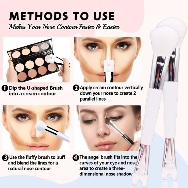 Dual-end Beauty Nose Brush U-formet makeup børste til skulptur og definition af næsekontur 2-i-1 præcision næsekonturbørste multifunktionel