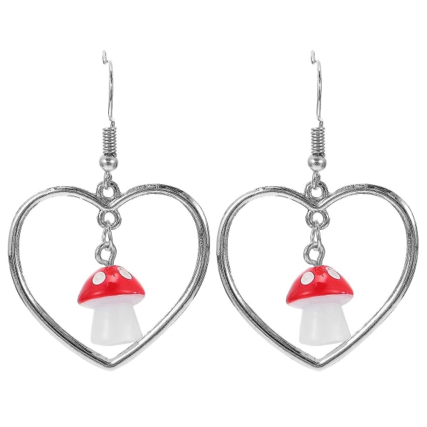 1 Pair Of Lovely Women Earrings Heart Mushroom Shape Drop Earrings Jewelry Red